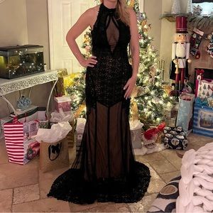 Cinderella Divine - 496 High Halter Neck Sheer Embellished Evening Gown